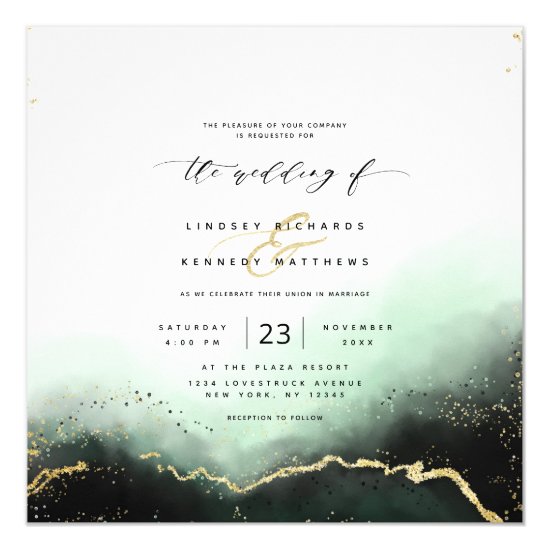Ethereal Mist Ombre Green Luxury Square Wedding Invitation
