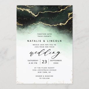 Ethereal Mist Ombre Green Watercolor Moody Wedding Invitation