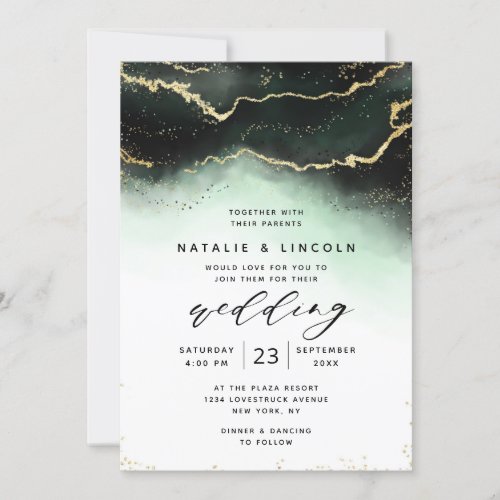 Ethereal Mist Ombre Green Watercolor Moody Wedding Invitation