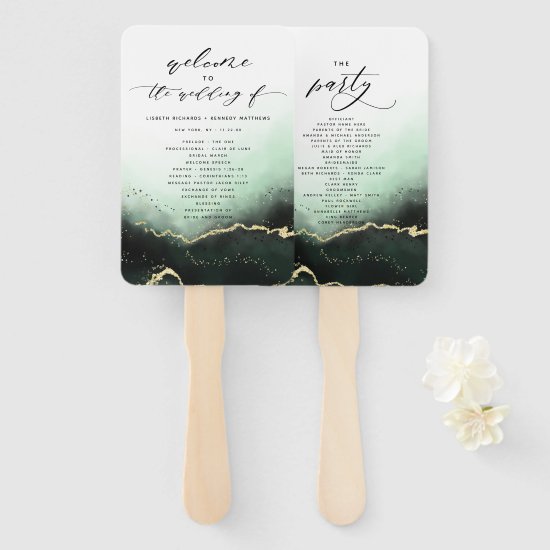 Ethereal Mist Ombre Green Wedding Ceremony Program Hand Fan
