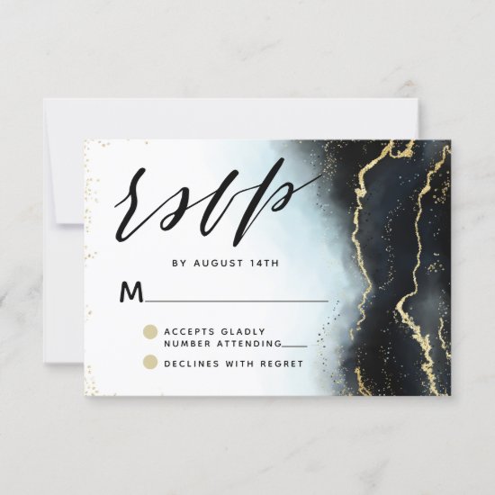 Ethereal Mist Ombre Navy Blue Edgy Moody Wedding RSVP Card