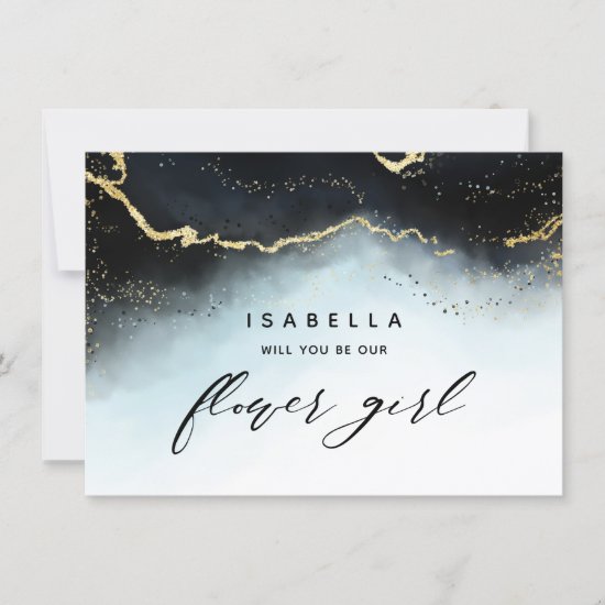 Ethereal Mist Ombre Navy Blue Flower Girl Proposal