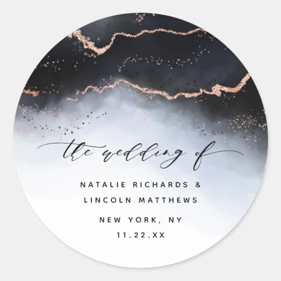 Ethereal Mist Ombre Navy Blue Mood Aurora Wedding Classic Round Sticker