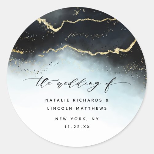 Ethereal Mist Ombre Navy Blue Moody Aurora Wedding Classic Round Sticker