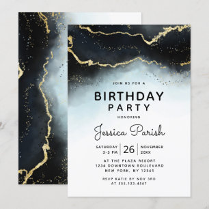 Ethereal Mist Ombre Navy Blue Moody Birthday Party Invitation