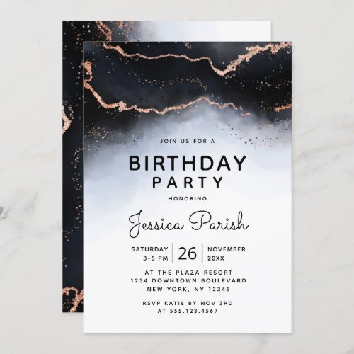 Ethereal Mist Ombre Navy Blue Moody Birthday Party Invitation