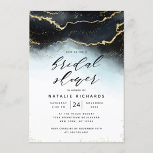 Ethereal Mist Ombre Navy Blue Moody Bridal Shower Invitation