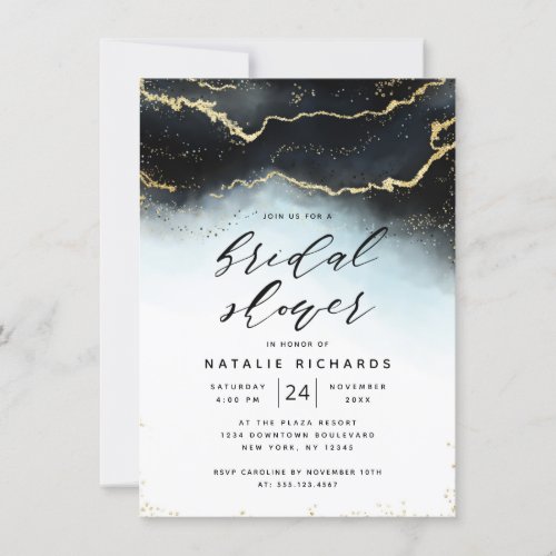 Ethereal Mist Ombre Navy Blue Moody Bridal Shower Invitation