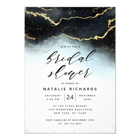 Ethereal Mist Ombre Navy Blue Moody Bridal Shower Invitation