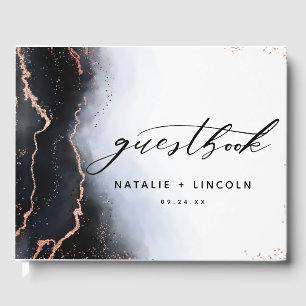 Ethereal Mist Ombre Navy Blue Moody Gilded Wedding Guest Book