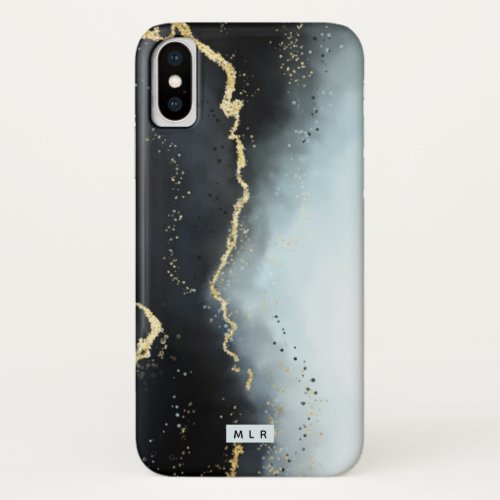 Ethereal Mist Ombre Navy Blue Watercolor Monogram iPhone XS Case