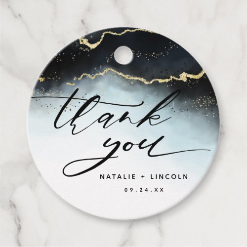Ethereal Mist Ombre Navy Blue Watercolor Thank You Favor Tags
