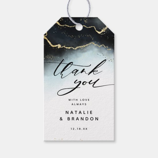 Ethereal Mist Ombre Navy Blue Watercolor Thank You Gift Tags