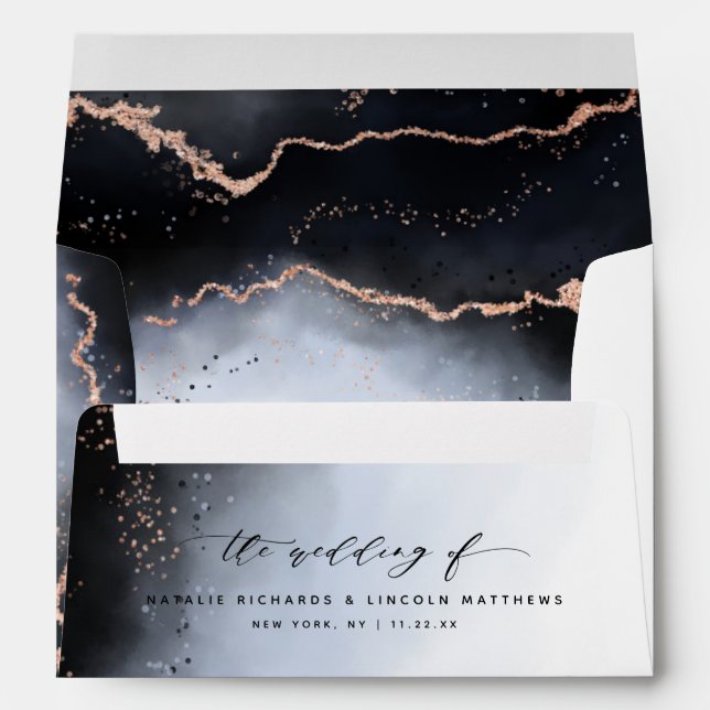 Ethereal Mist Ombre Navy Blue Watercolor Wedding Envelope (Back (Bottom))