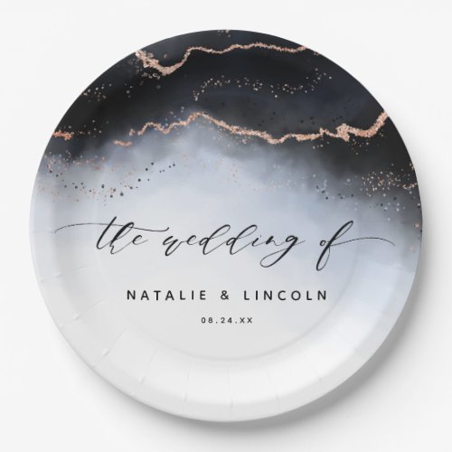 Ethereal Mist Ombre Navy Blue Watercolor Wedding Paper Plates