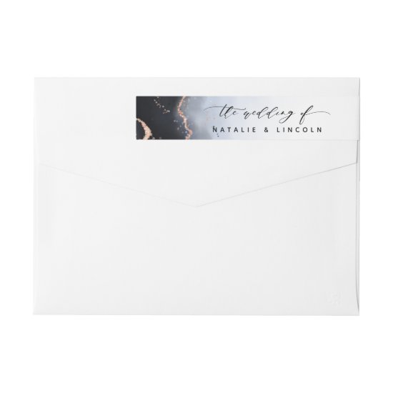 Ethereal Mist Ombre Navy Blue Watercolor Wedding Wrap Around Label