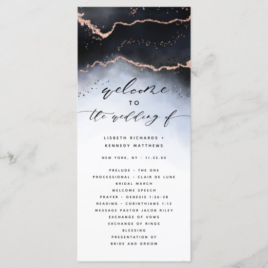 Ethereal Mist Ombre Navy Blue Wedding Ceremony Program