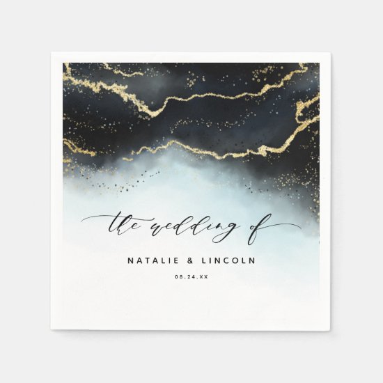 Ethereal Mist Ombre Navy Blue Wedding Monogram Napkin