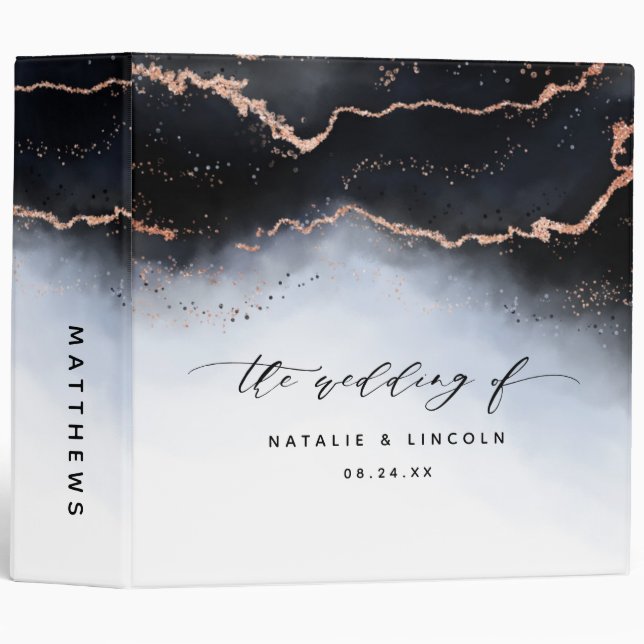 Ethereal Mist Ombre Navy Blue Wedding Photo Album 3 Ring Binder (Front/Spine)