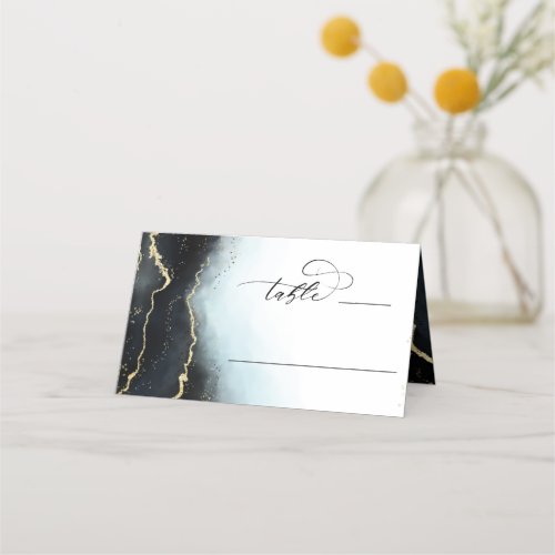Ethereal Mist Ombre Navy Blue Wedding Table Number Place Card