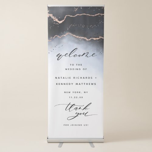 Ethereal Mist Ombre Navy Blue Wedding Welcome Retractable Banner