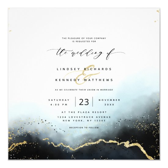 Ethereal Mist Ombre Navy Luxury Square Wedding Invitation
