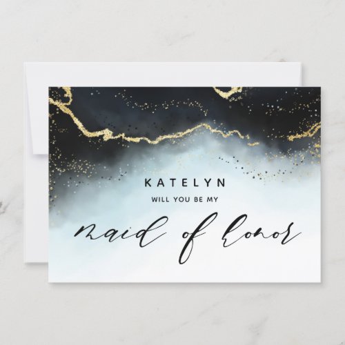 Ethereal Mist Ombre Navy Maid of Honor Proposal