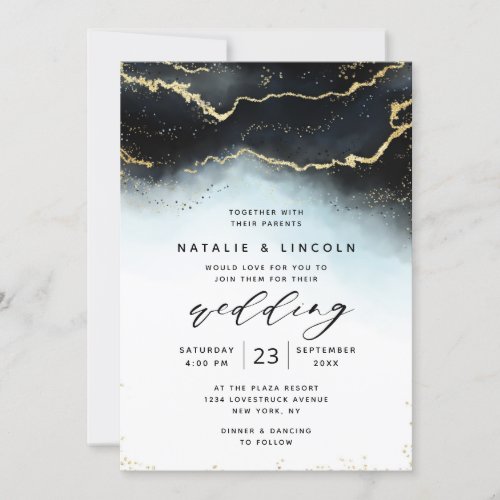 Ethereal Mist Ombre Navy Watercolor Moody Wedding Invitation