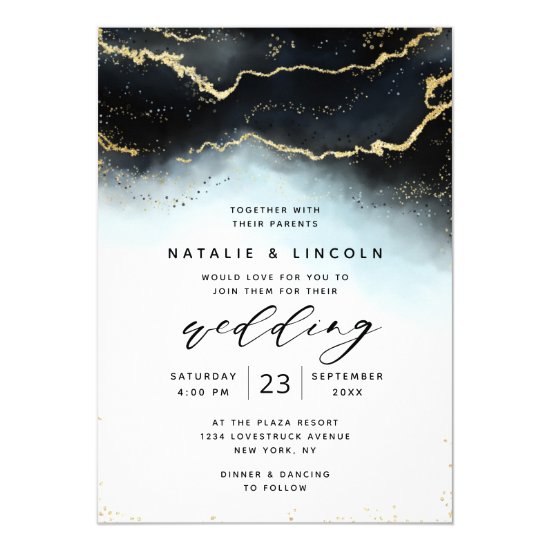 Ethereal Mist Ombre Navy Watercolor Moody Wedding Invitation