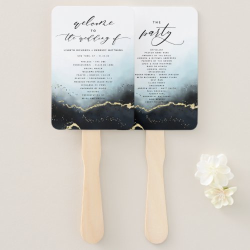 Ethereal Mist Ombre Navy Wedding Ceremony Program Hand Fan