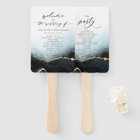 Ethereal Mist Ombre Navy Wedding Ceremony Program Hand Fan