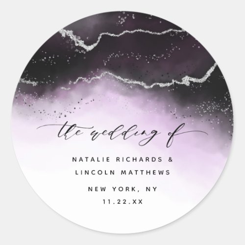 Ethereal Mist Ombre Ultra Violet Aurora Wedding Classic Round Sticker