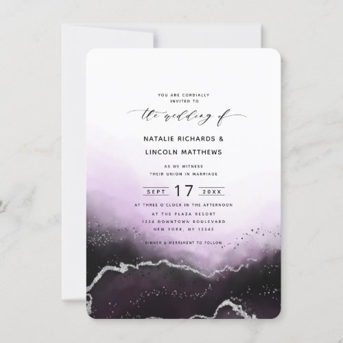 Ethereal Mist Ombre Ultra Violet Silver Wedding Invitation