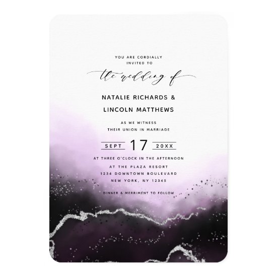 Ethereal Mist Ombre Ultra Violet Silver Wedding Invitation