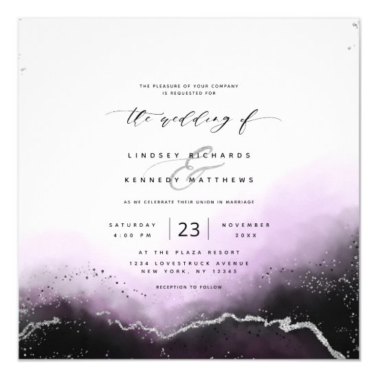Ethereal Mist Ombre Violet Luxury Square Wedding Invitation