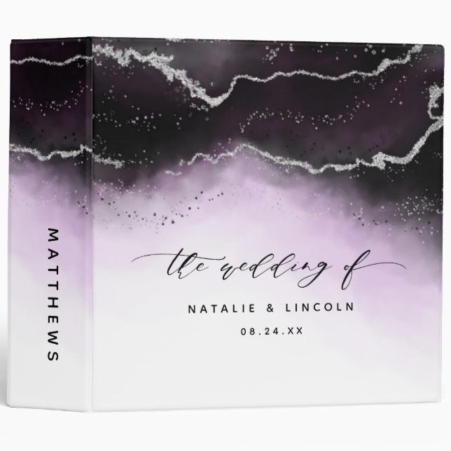 Ethereal Mist Ombre Violet Wedding Photo Album 3 Ring Binder (Front/Spine)