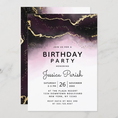 Ethereal Mist Ombre Wine Burgundy Birthday Party Invitation