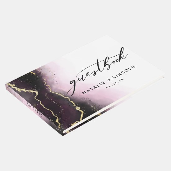 Ethereal Mist Ombre Wine Burgundy Gilded Wedding Guest Book