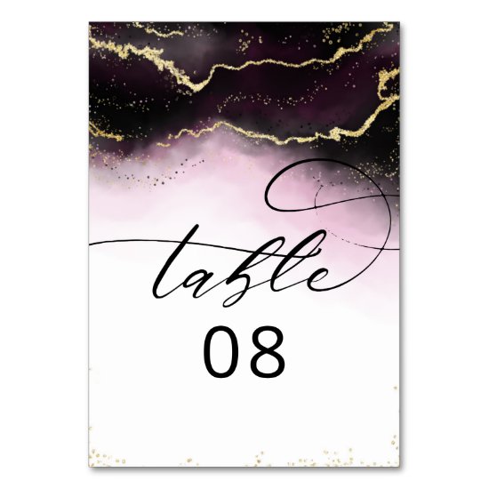 Ethereal Mist Ombre Wine Burgundy Gilded Wedding Table Number