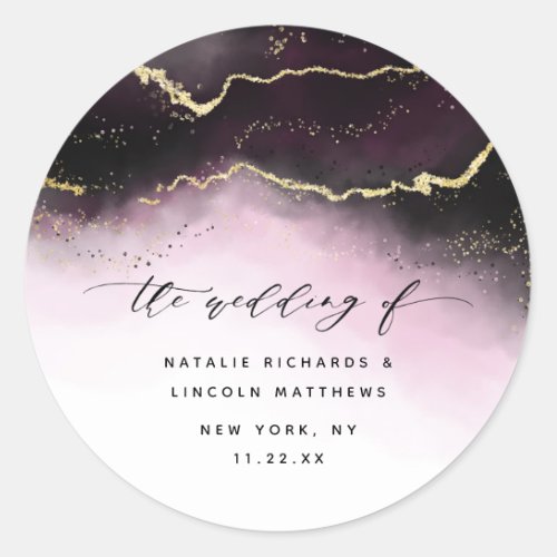 Ethereal Mist Ombre Wine Burgundy Moody Wedding Classic Round Sticker