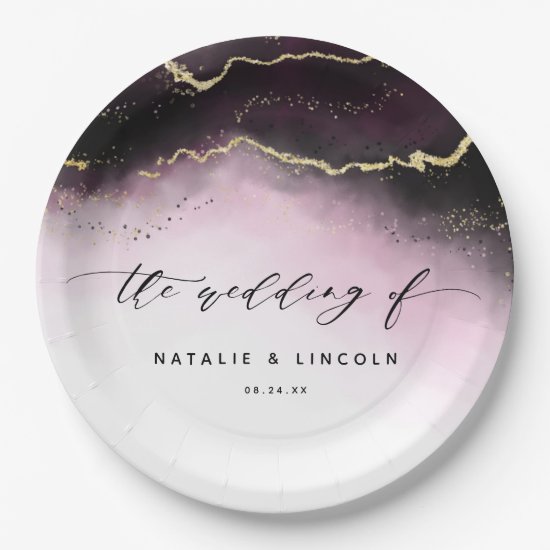 Ethereal Mist Ombre Wine Burgundy Moody Wedding Paper Plate
