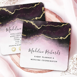 Ethereal Mist Ombre Wine Burgundy Watercolor Moody Square Business Card