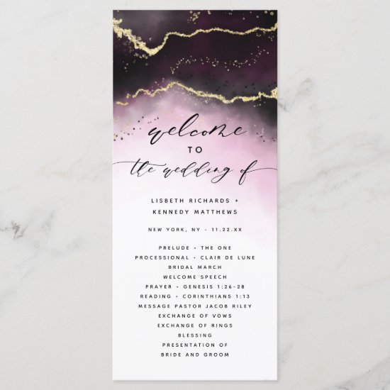 Ethereal Mist Ombre Wine Burgundy Wedding Ceremony Program