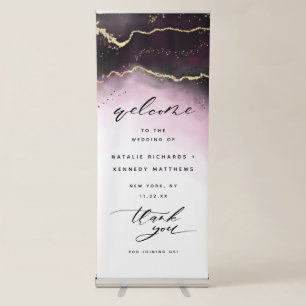Ethereal Mist Ombre Wine Burgundy Wedding Welcome Retractable Banner
