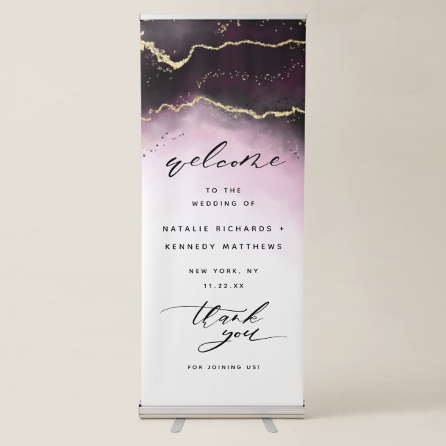 Ethereal Mist Ombre Wine Burgundy Wedding Welcome Retractable Banner (Front)