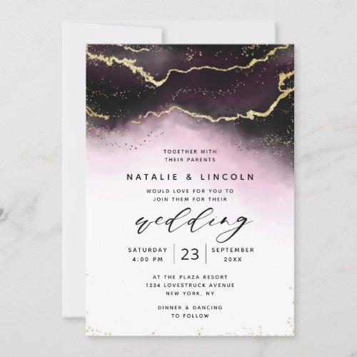 Ethereal Mist Ombre Wine Watercolor Moody Wedding Invitation