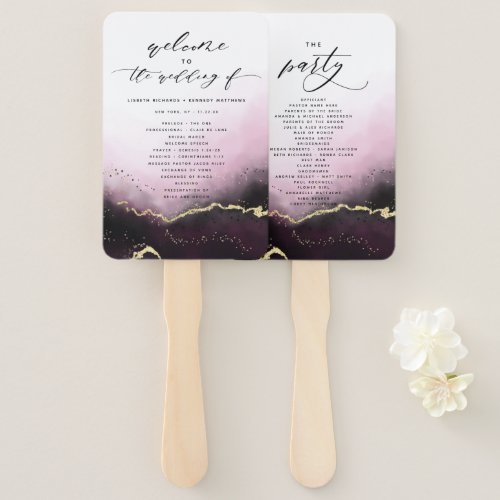 Ethereal Mist Ombre Wine Wedding Ceremony Program Hand Fan