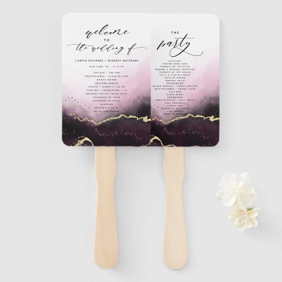 Ethereal Mist Ombre Wine Wedding Ceremony Program Hand Fan