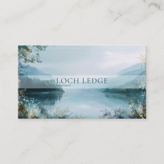 Ethereal Misty Fjord Landscape Gold Frame Serene Business Card (Front)