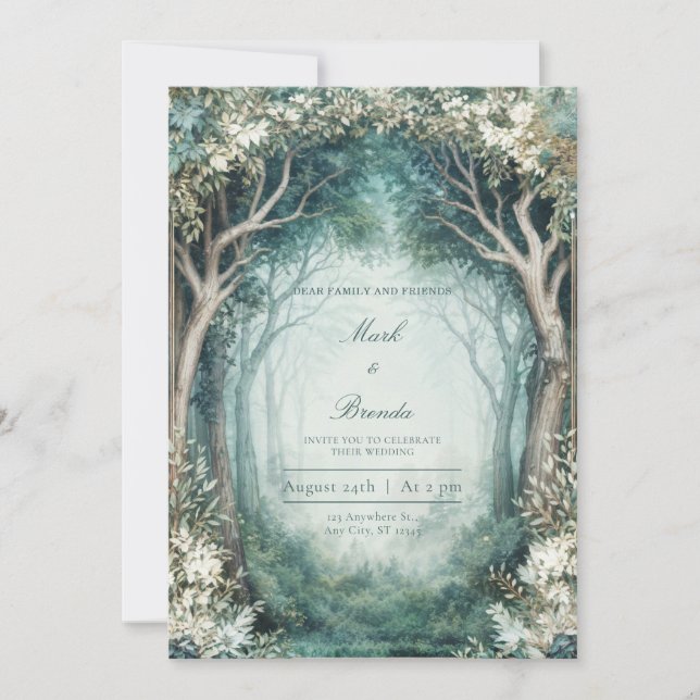 Ethereal Misty Forest Grove Wedding Invitation (Front)
